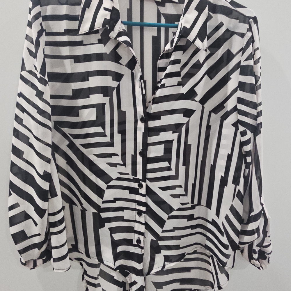 Chico's Geometric Black and White Button Down Shirt